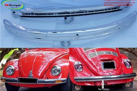 Volkswagen Beetle bumpers 1975 and onwards by stainless steel  (VW Käfer Stoßfänger satz ab 1975)  One set includes: 1 front bumper, 1 rear bumper and mounting kit (bolts and nuts). Bumper is copied f